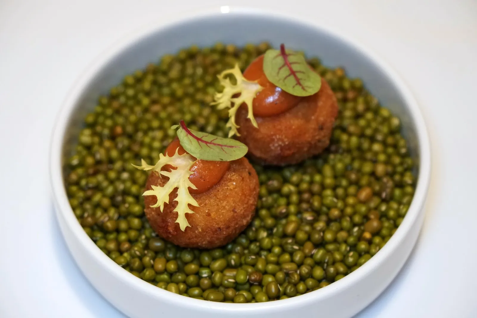 Amuse-bouche Arancino สุดท้ายคือ “อารันชิโน” หรือข้าวรีซอตโตทอดจนผิวด้านนอกเหลืองกรอบ ด้านบนคือ Pizzaiola sauce ทำมาจากมะเขือเทศ, ผงเคเปอร์ และออริกาโน ทานเเล้วให้รสเปรี้ยวช่วยเรียกความอยากอาหารได้เป็นอย่างดี (14/20)