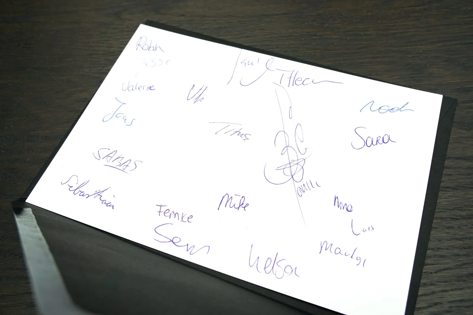 ด้านหลังมีลายเซ็นของพนักงานทุกคนในร้าน
