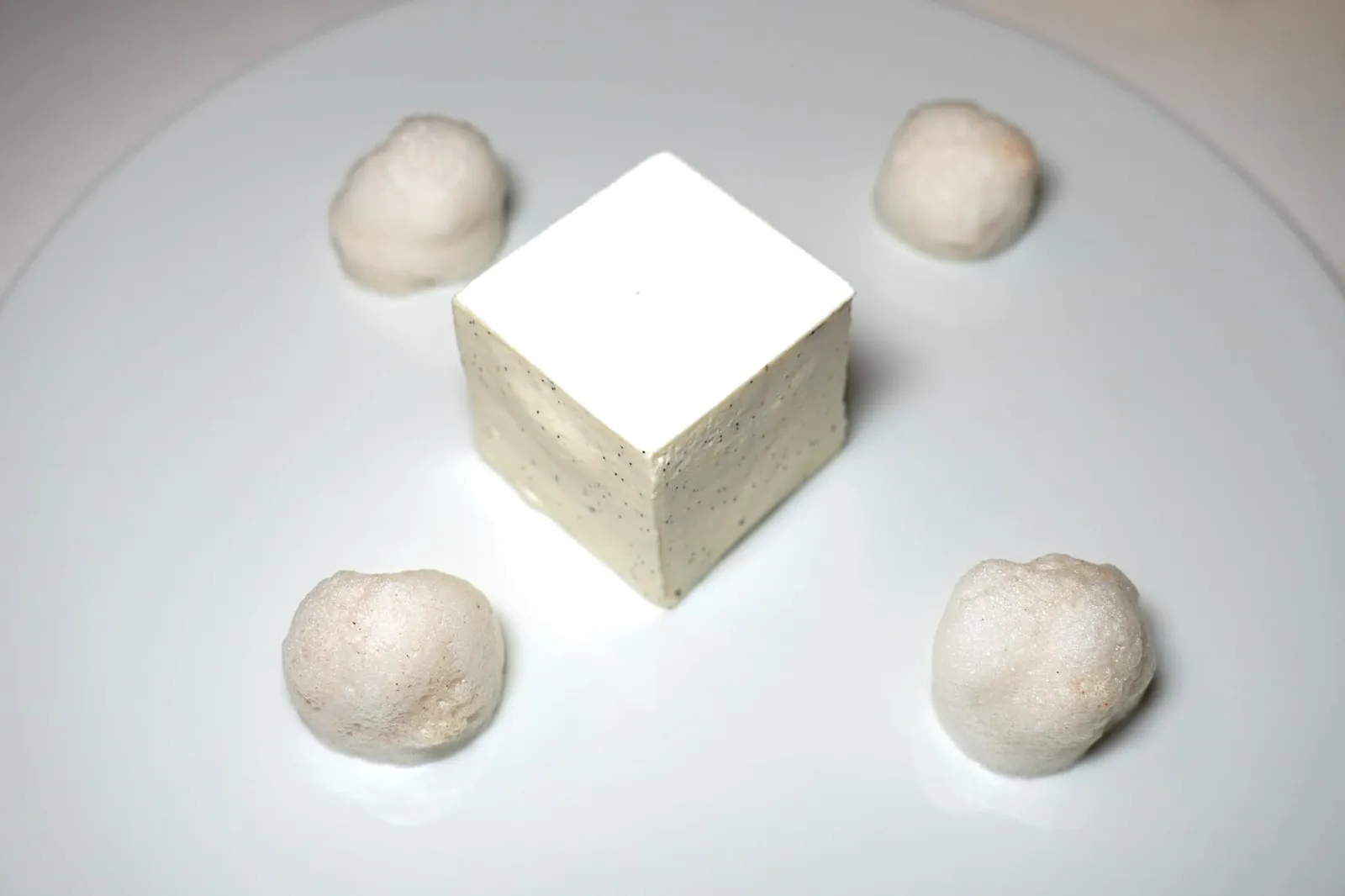 The White Millefeuille monochrome vanilla from Tahiti, jasmine, voatsiperifery Le Millefeuille Blanc เป็น Signature Dessert ที่ถูกรังสรรค์ขึ้นโดยเชฟ Anne-Sophie Pic และเป็นอาหารหวานเพียงจานเดียวที่ไม่เคยถูกถอดออกจากรายการเมนูมาจนถึงปัจจุบัน ขนม Millefeuille ทรงลูกบาศก์สีขาวโมโนโครมขนาดประมาณ 125 ลูกบาศก์เซ็นติเมตรวางอยู่กลางจาน ภายในประกอบไปด้วยแป้ง Puff Pastry โรยด้วย Crystalline Jasmine นำมาเรียงกันเป็นเลเยอร์ทั้งหมด 3 ชั้นในแนวนอน แต่ละชั้นคั่นด้วย Tahiti Vanilla Chantilly และ Jasmine Tea Jelly ให้อโรมาหอมโดดเด่นและเนื้อสัมผัสนุ่มละมุนตัดกันกับความกรอบของแป้ง Puff Pastry อันเป็นเอกลักษณ์ แผ่นสีขาวด้านบนคือ Royal Icing ทำมาจากไข่ขาว น้ำตาลไอซิ่ง และน้ำเลมอนให้รสชาติหวานนำโดยมีความขมตามมาเป็น Aftertaste เพียงเบา ๆ (20/20)