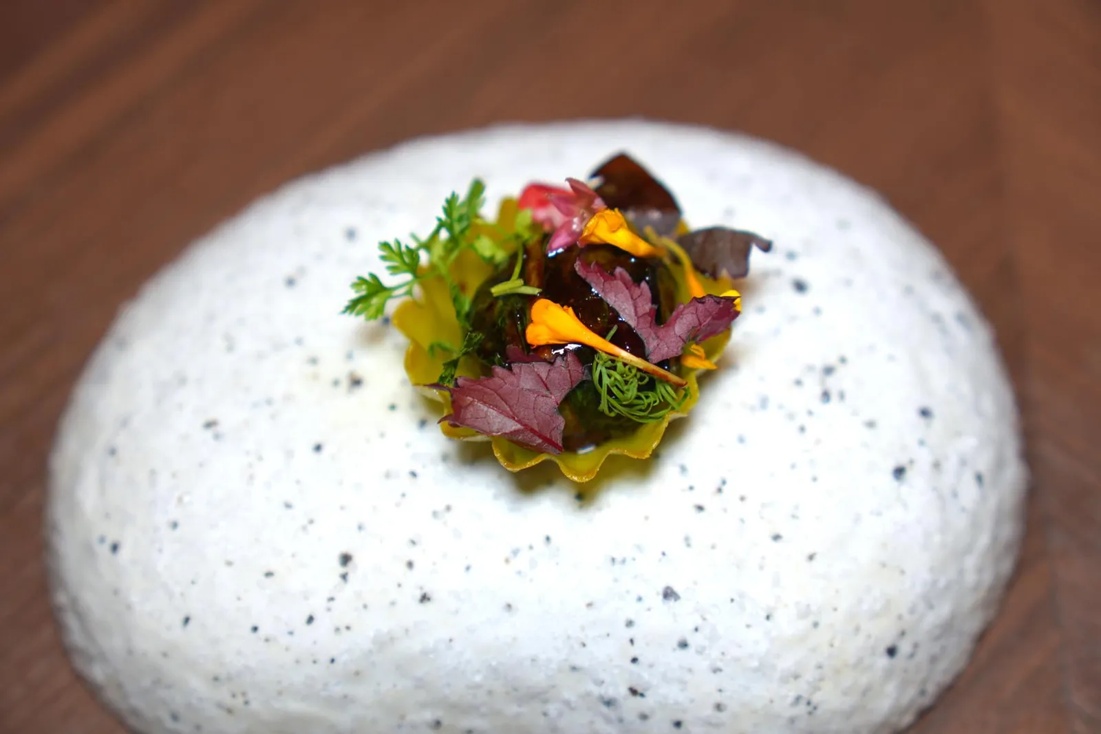 Le Pigeon Pigeon | Cherry | Pistachio | Star Flower สุดท้ายคือ Pistachio Tartelette กรอบ ๆ ตรงกลางบรรจุองค์ประกอยที่เตรียมขึ้นมาจากเครื่องในนกพิราบให้เนื้อสัมผัสนุ่มละมุนโดยไร้ซึ่งกลิ่นคาวแม้แต่น้อย (17/20)
