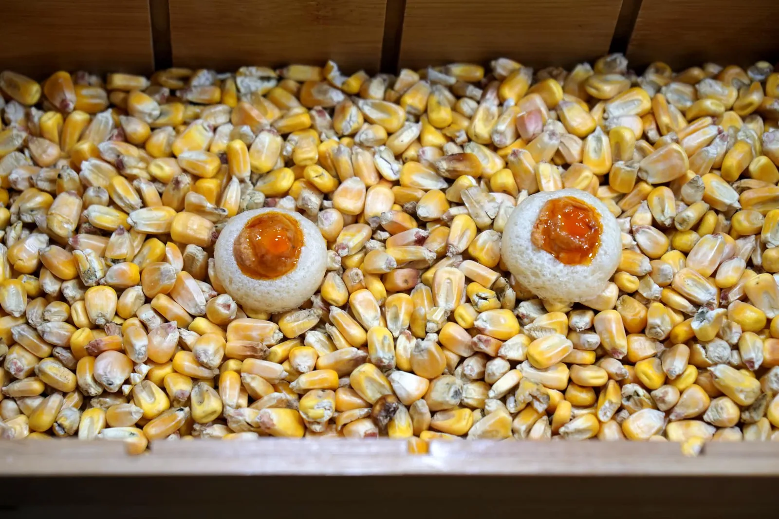 “Corn talo” and chorizo อาหารคอร์สแรกในห้องครัวเริ่มต้นจากเมนูอาหารทานเล่นพื้นบ้านของ Basque country อย่าง Sarteneko เป็นจานที่รวมองค์ประกอบอาหารพื้นบ้านสองอย่างเข้าด้วยกัน อย่างเเรกคือ Corn Talo อาหารริมทางที่เก่าแก่ที่สุดใน Basque country เป็นแผ่นกรอบทำจากแป้งข้าวโพด เสิร์ฟมาให้ทานคู่กับ Chorizo หรือไส้กรอกสเปน เเต่สำหรับร้าน Azurmendi ได้นำมาปรับปรุงใหม่โดยการใส่ลูกเล่นโมเลกุลเข้าไปด้วย ก่อนเสิร์ฟพนักงานจะใช้ถ่านร้อนๆจี้เข้าไปที่ด้านบน ความกรอบและกลิ่นหอมของของข้าวโพดผสานเข้ากับรสเค็มอ่อนๆของโชริโซ่ได้อย่างดีเยี่ยม (19/20)