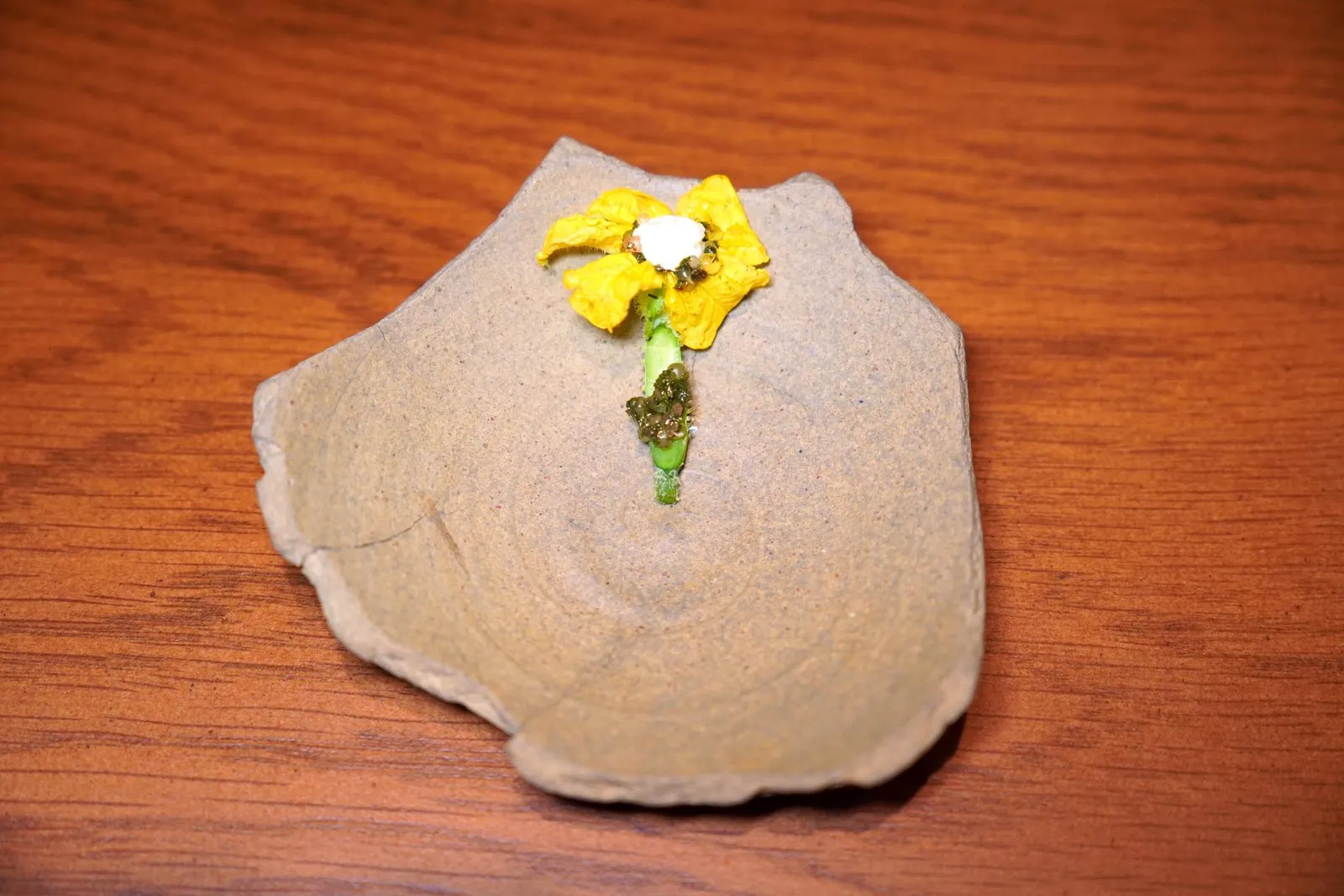 Cucumber Flowerแตงกวาอ่อนเสิร์ฟมากับดอกแตงกวา ด้านบนคือเครื่องจิ้มที่เตรียมมาจากผักชีลาว ดาวเรือง ดอกดาหลา และเครมเฟรซช่วยเรียกความสดชื่นได้ดีมาก ๆ (15/20)