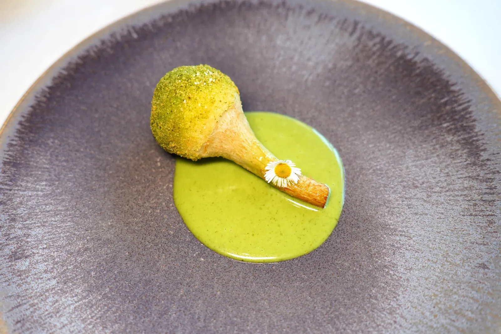 Balade au potager Millésime 2017Poivrade artichoke, tarragon barigouleเริ่มต้นคอร์สแรกเชฟนำเสนอ Poivrade Artichoke หรืออาร์ติโชคม่วงจากสวน เชฟคว้านเนื้อตรงใจกลางออกแล้วใส่ Swiss Chard เข้าไปด้านใน จากนั้นเตรียมผิวส่วนนอกให้มีความกรอบ (18/20)