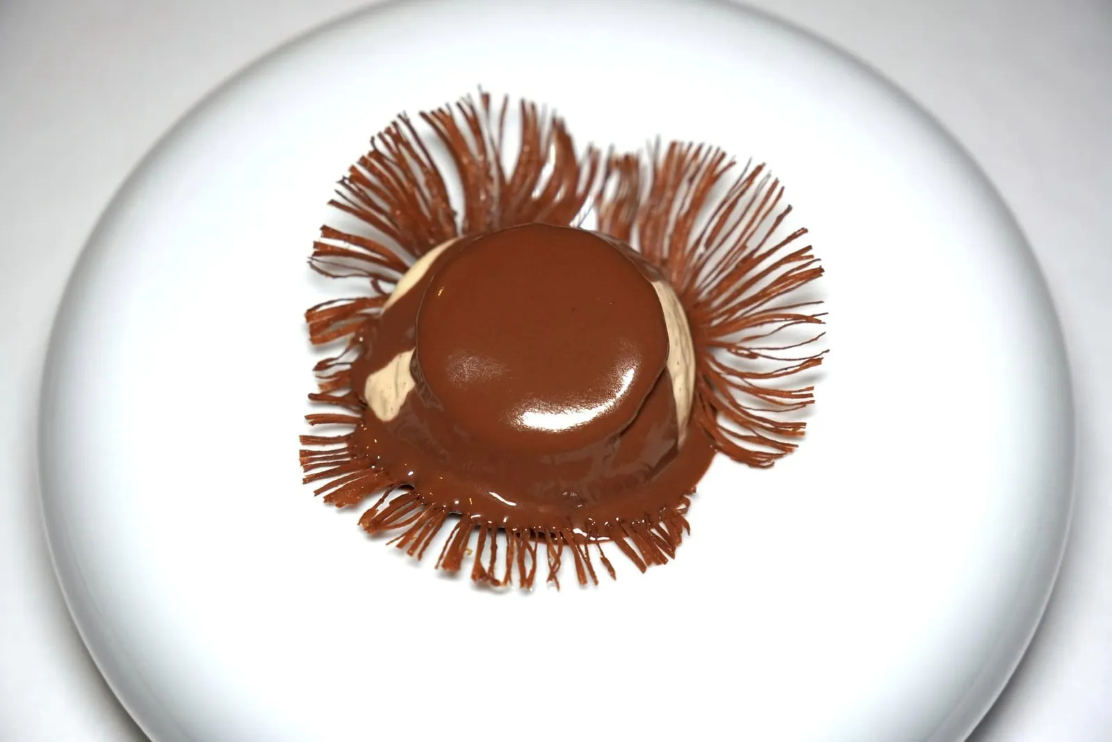 ChocolateHazelnut - Black garlic - Olive oilDark Chocolate รสชาติเข้มข้นรองด้านล่างด้วยครัมเบิ้ลถั่วฮาเซลนัท ยังมีแผ่นกรอบช่วยสร้างมิติทางเนื้อสัมผัส ด้านบนคือไอศกรีมน้ำมันมะกอกให้อโรมาหอมเฉพาะตัวเข้ากันกับซอสที่ผสมผสานช็อกโกแลตและกระเทียมดำเข้าด้วยกัน (19/20)